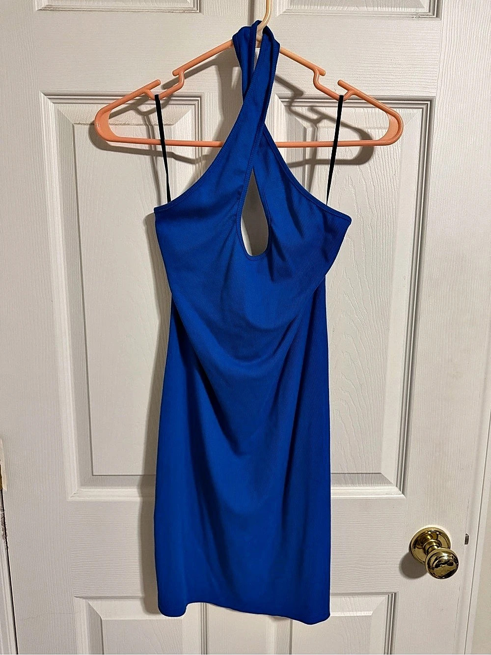 SHEIN Cross Front Halter Bodycon Mini Dress Blue Medium Like New